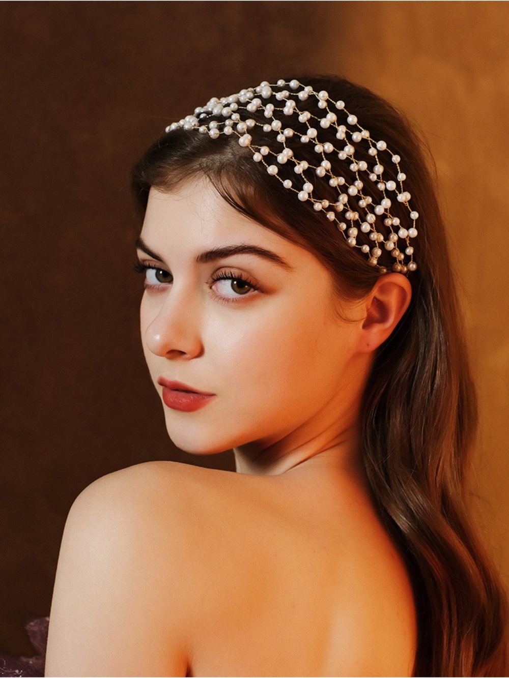 Anthropologie Pearl Lattice Headband - White